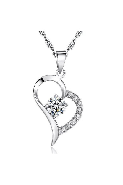 Dainty Silver Necklace with Zircon Heart Pendant - Sparkling Gift for Her