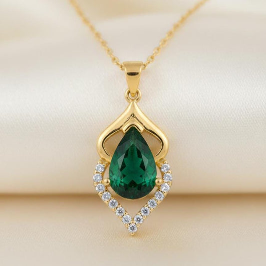 Gold Vermeil Emerald Pendant - Sterling Silver May Birthstone Necklace