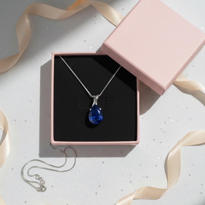 Gold Vermeil Sapphire Teardrop Necklace - September Birthstone Pendant - Dainty Jewelry Gift for Her-