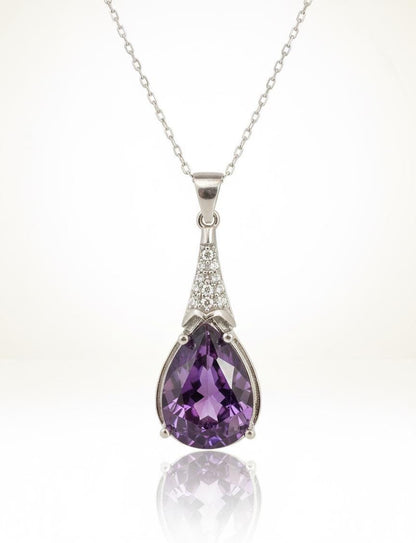 Chunky Amethyst Gemstone Necklace in Sterling Silver- February Birthstone Jewelry