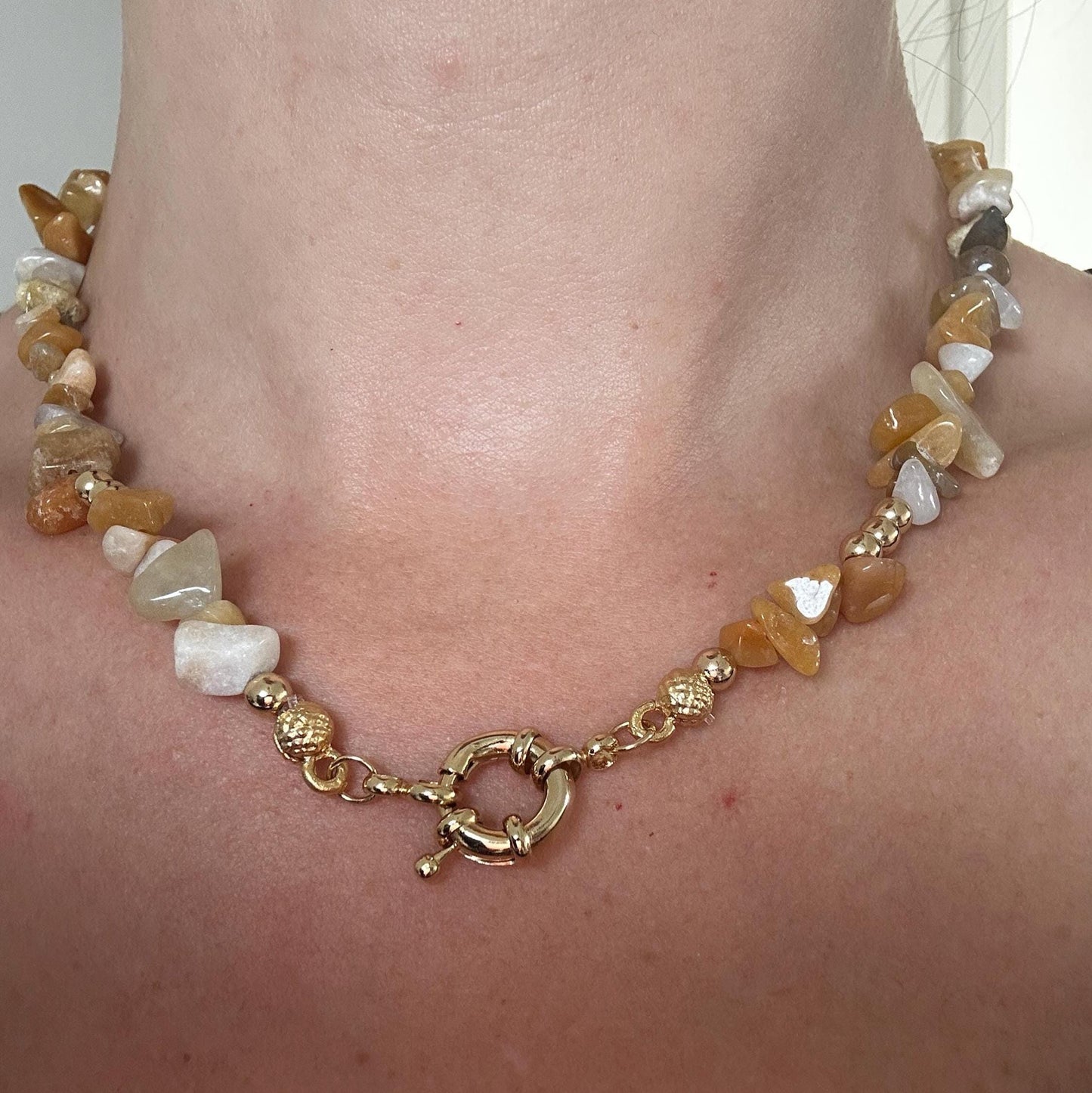 Yellow Aventurine Chip Stone Necklace – Handmade Free Form Gemstone Choker