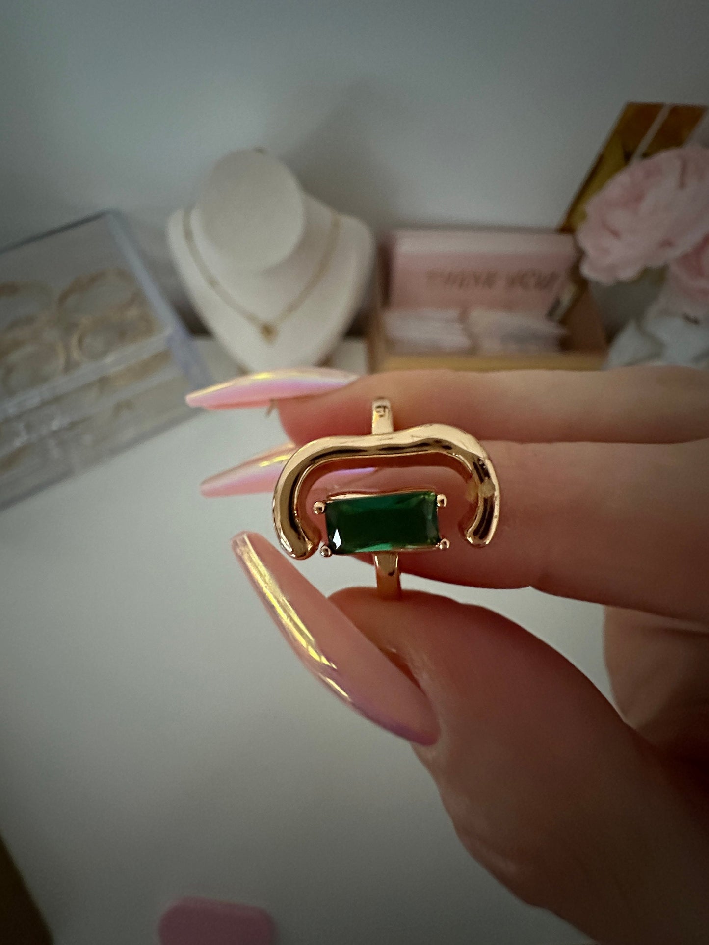 Bold Emerald Gold Ring - Eye-Catching Statement Piece