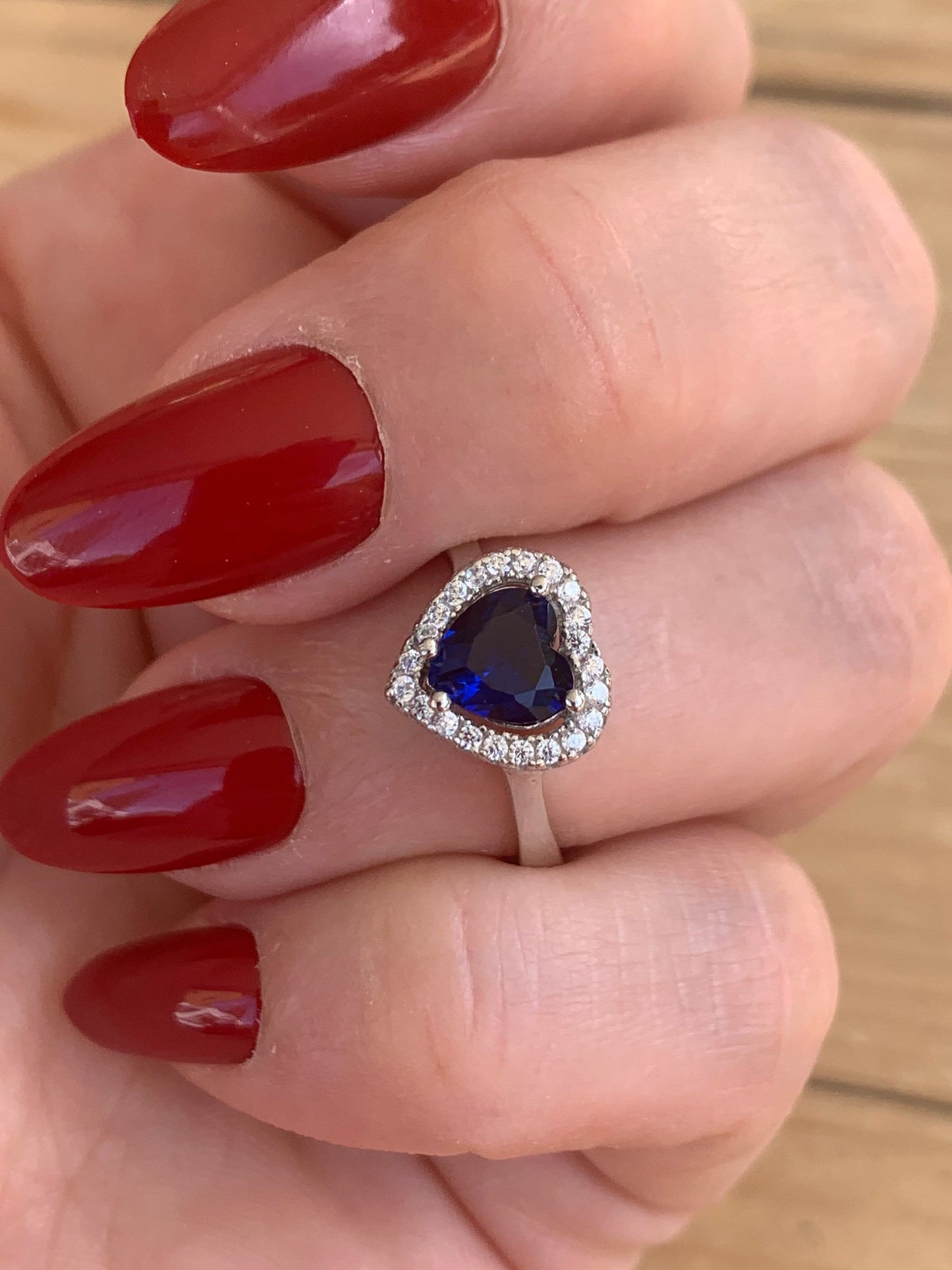 Sterling Silver Adjustable Sapphire Heart Ring -