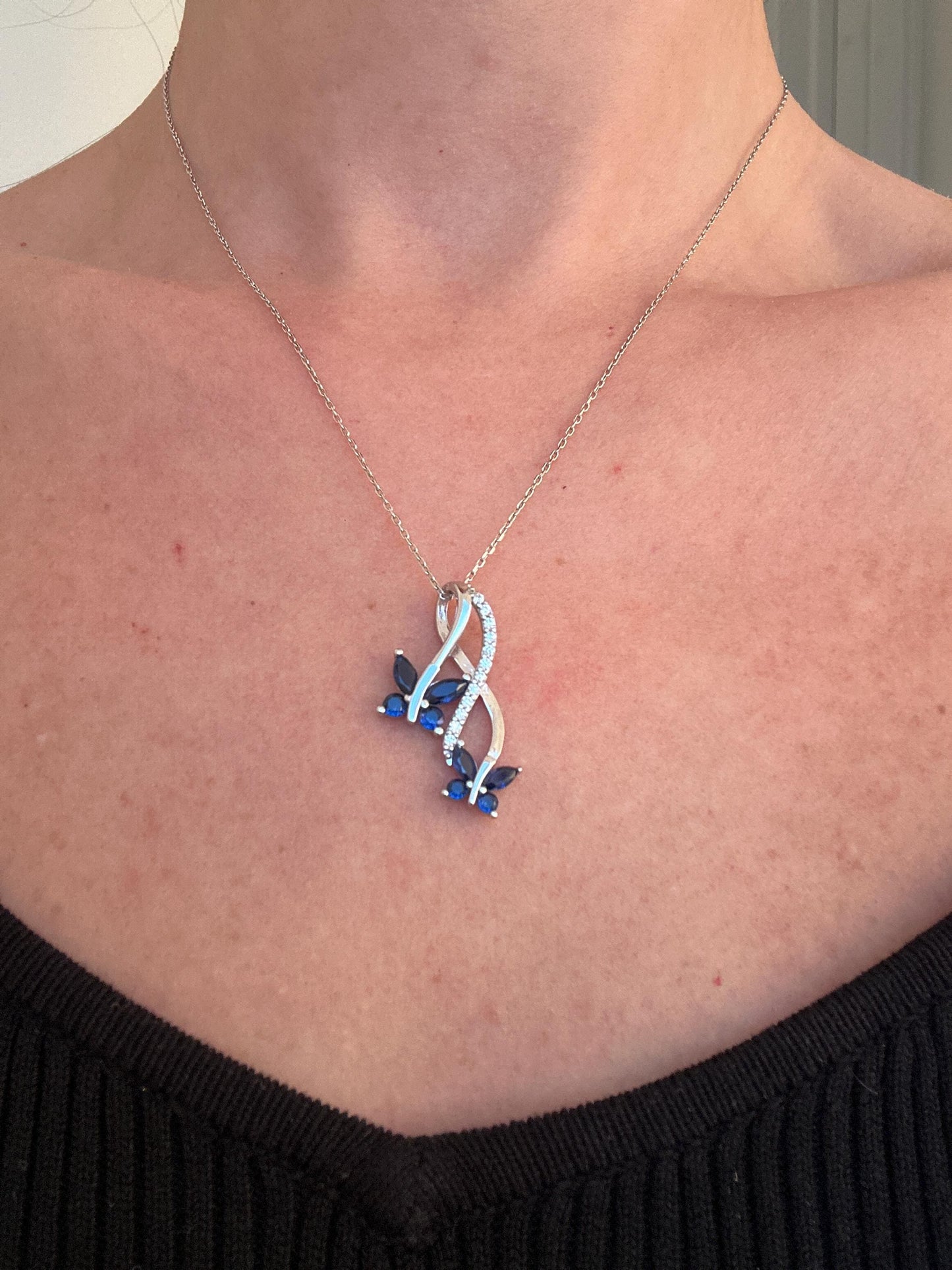 Sapphire Butterfly Necklace - September Birthstone Pendant-Infinity Love Sterling Silver Jewelry