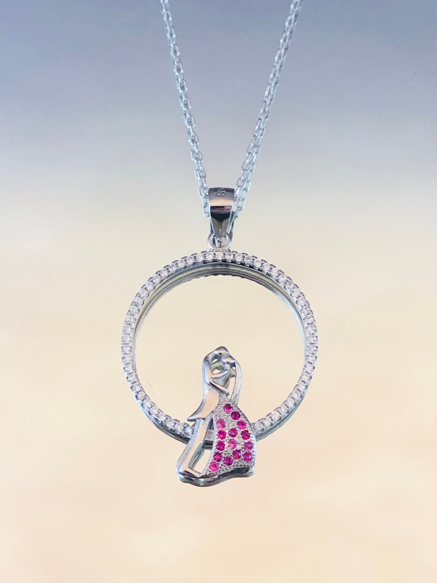 Hugging Couple Necklace in Sterling Silver with Elegant Zircon Stone