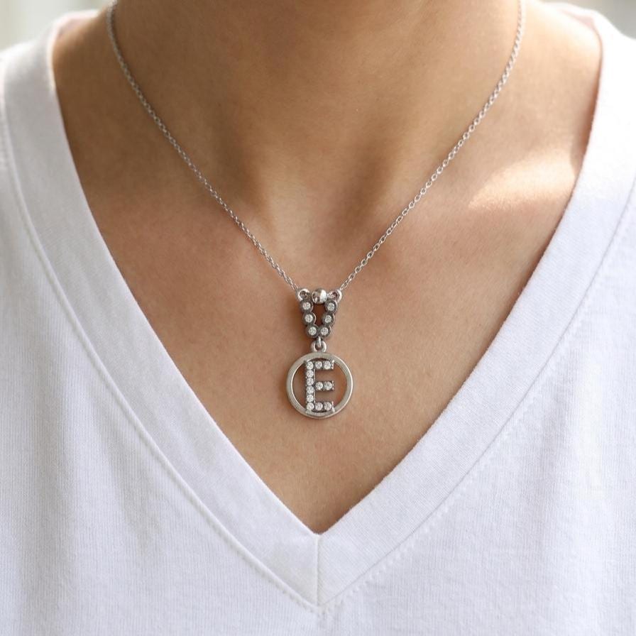 Sterling Silver E Initial Necklace - Custom Zircon Letter Pendant