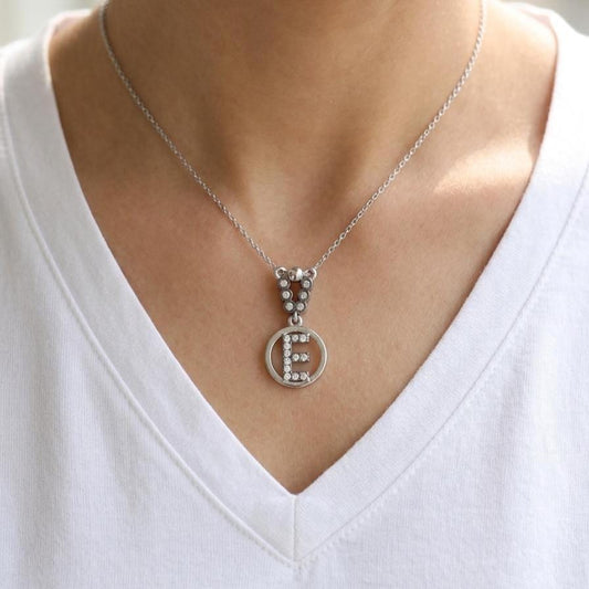 Sterling Silver E Initial Necklace - Custom Zircon Letter Pendant