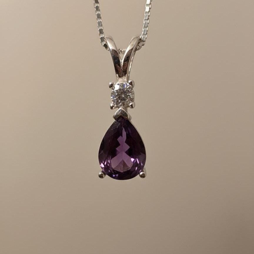 Amethyst Minimalist Necklace - February Birthstone Pendant - Dainty Jewelry -925 Sterling Silver