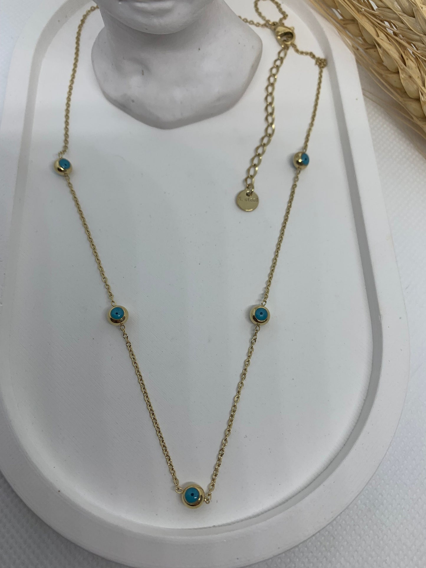Minimalist Gold Evil Eye Necklace: 18Ct PVD Plated Stainless Steel