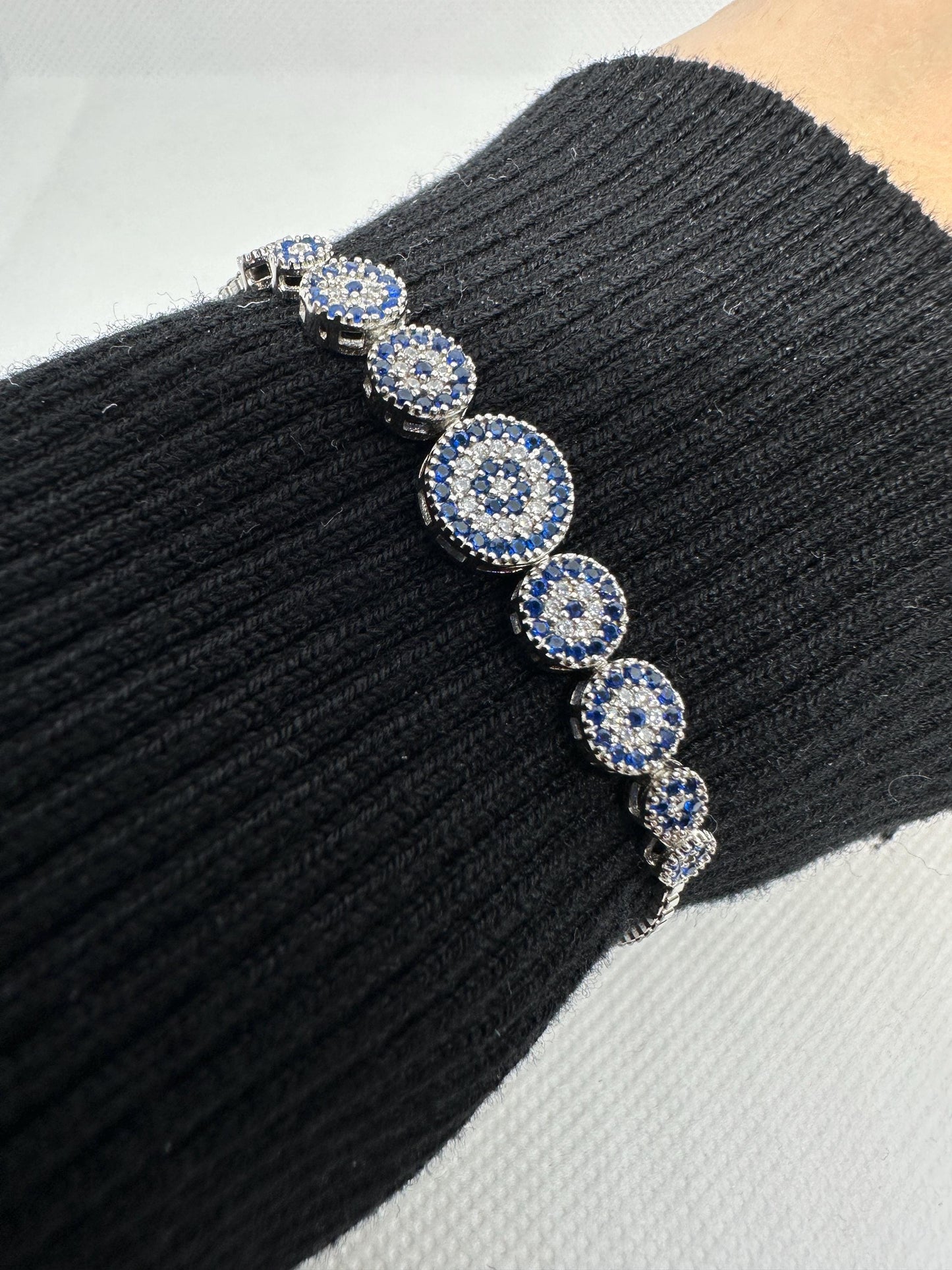 Handmade Evil Eye Bracelet: 925 Sterling Silver Zircon Beaded Charm