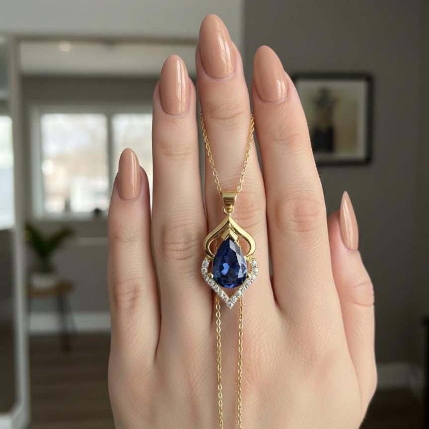 Royal Blue Gold Vermeil Sapphire Pendant -September Birthstone Necklace