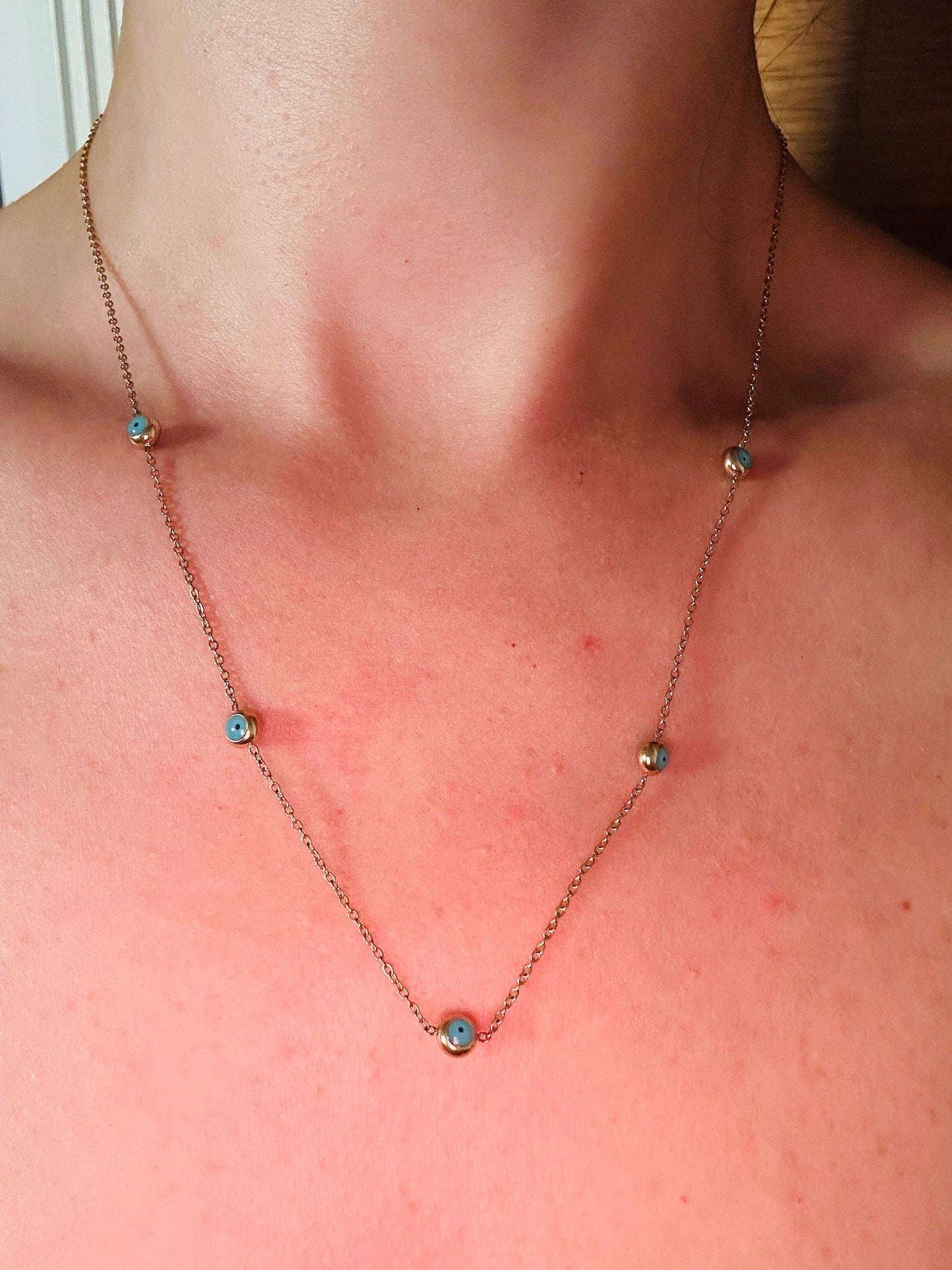 Minimalist Gold Evil Eye Necklace: 18Ct PVD Plated Stainless Steel