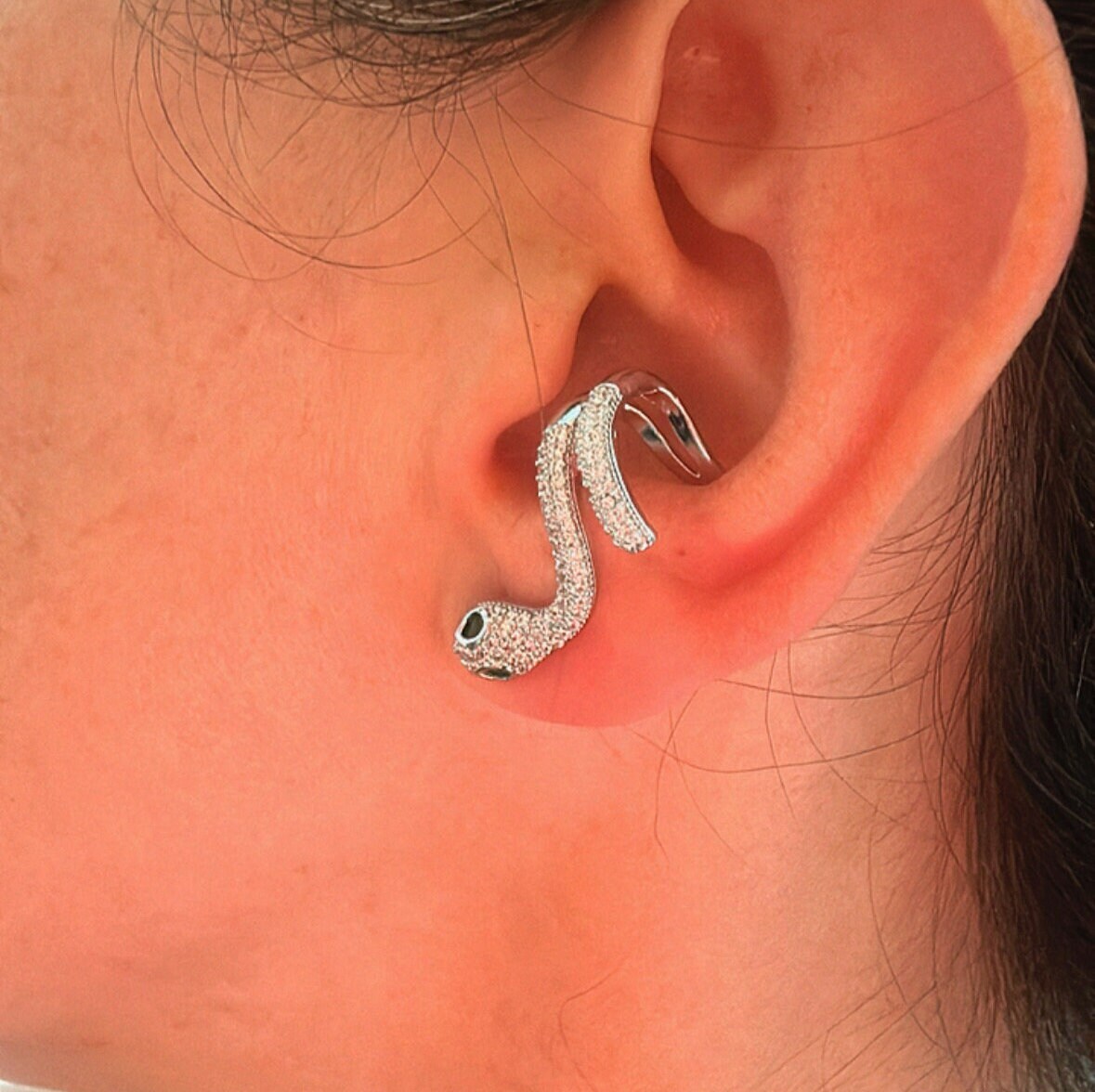 Silver Snake Stud Earring: Brass Serpent Single Earring