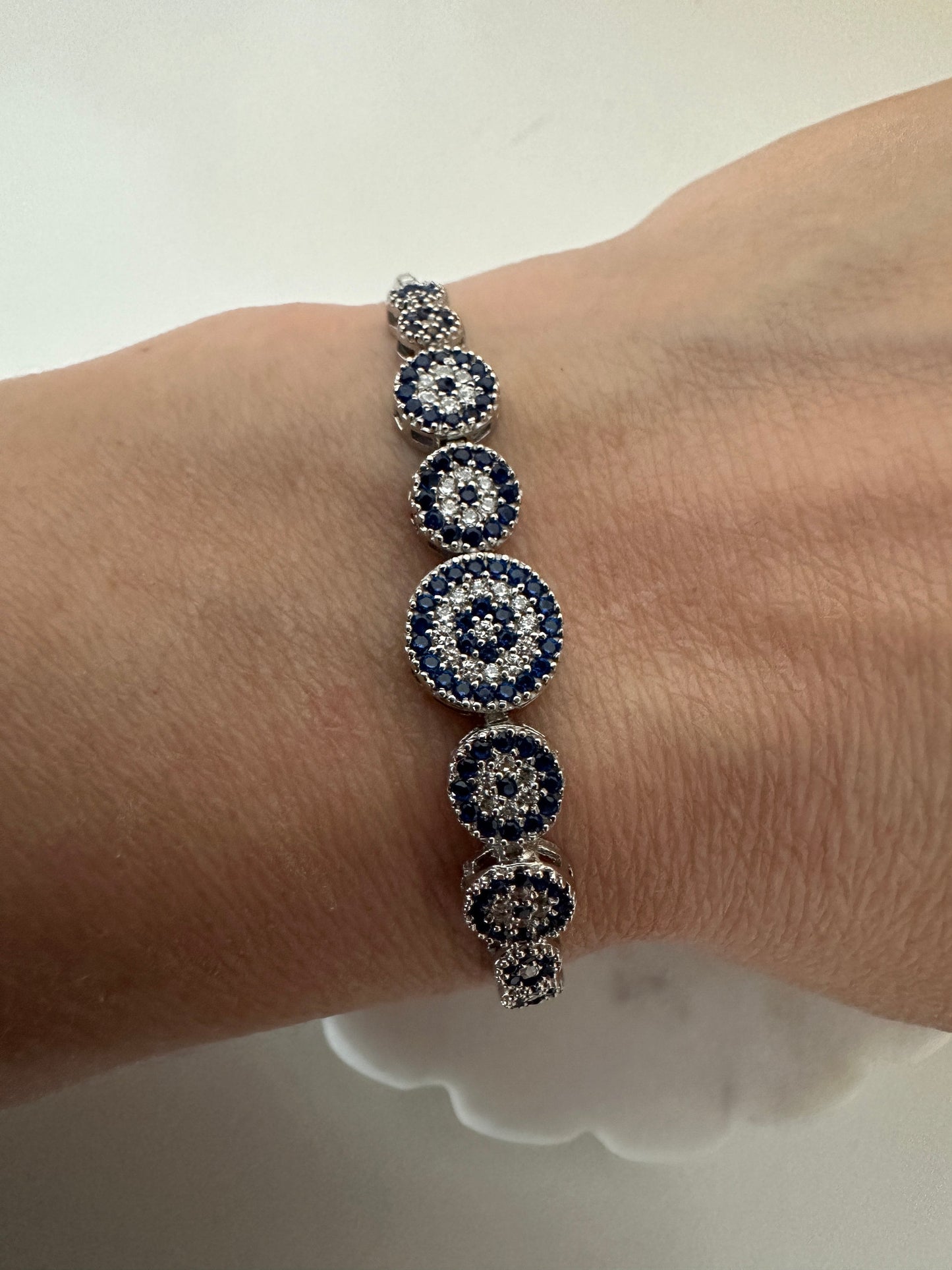 Handmade Evil Eye Bracelet: 925 Sterling Silver Zircon Beaded Charm