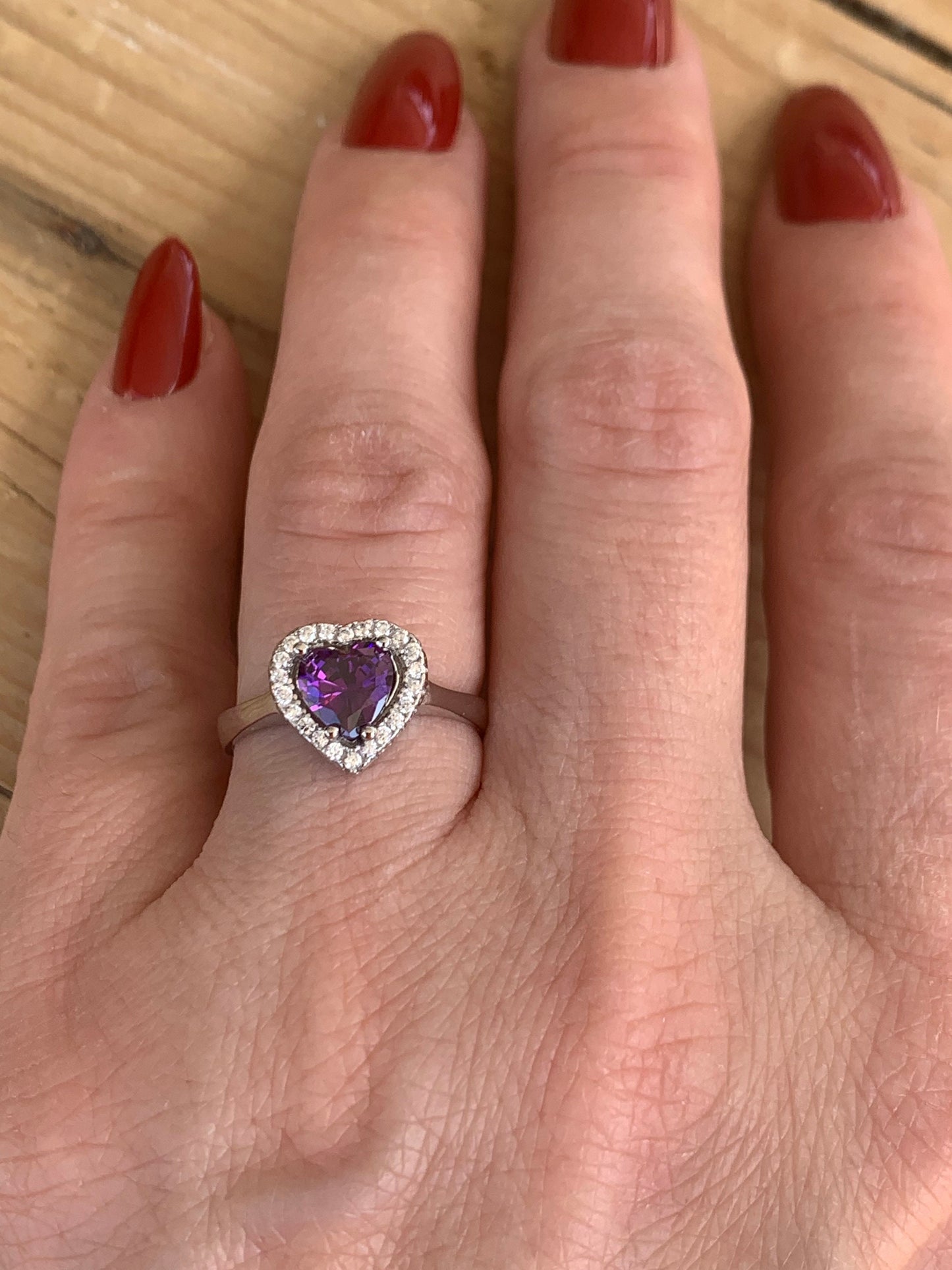 Amethyst Heart Ring in 925 Sterling Silver - Valentine's