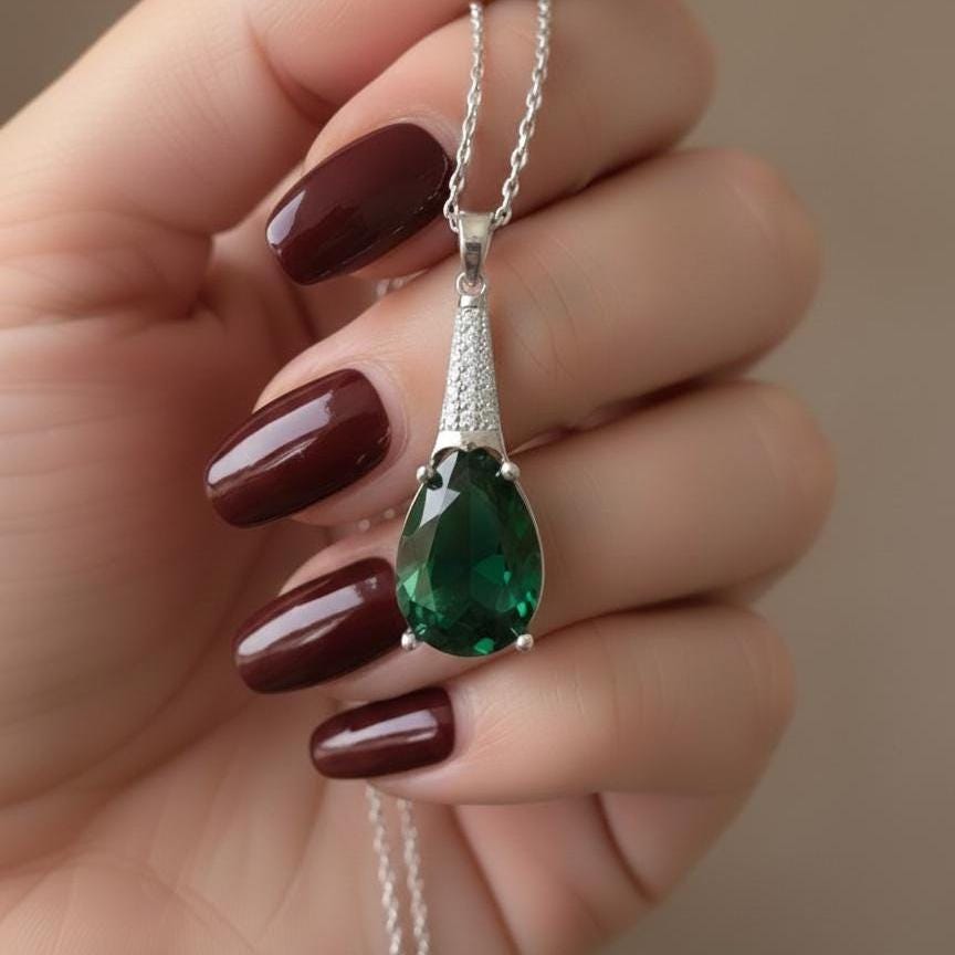 Emerald Necklace in Sterling Silver- May Birthstone Jewelry