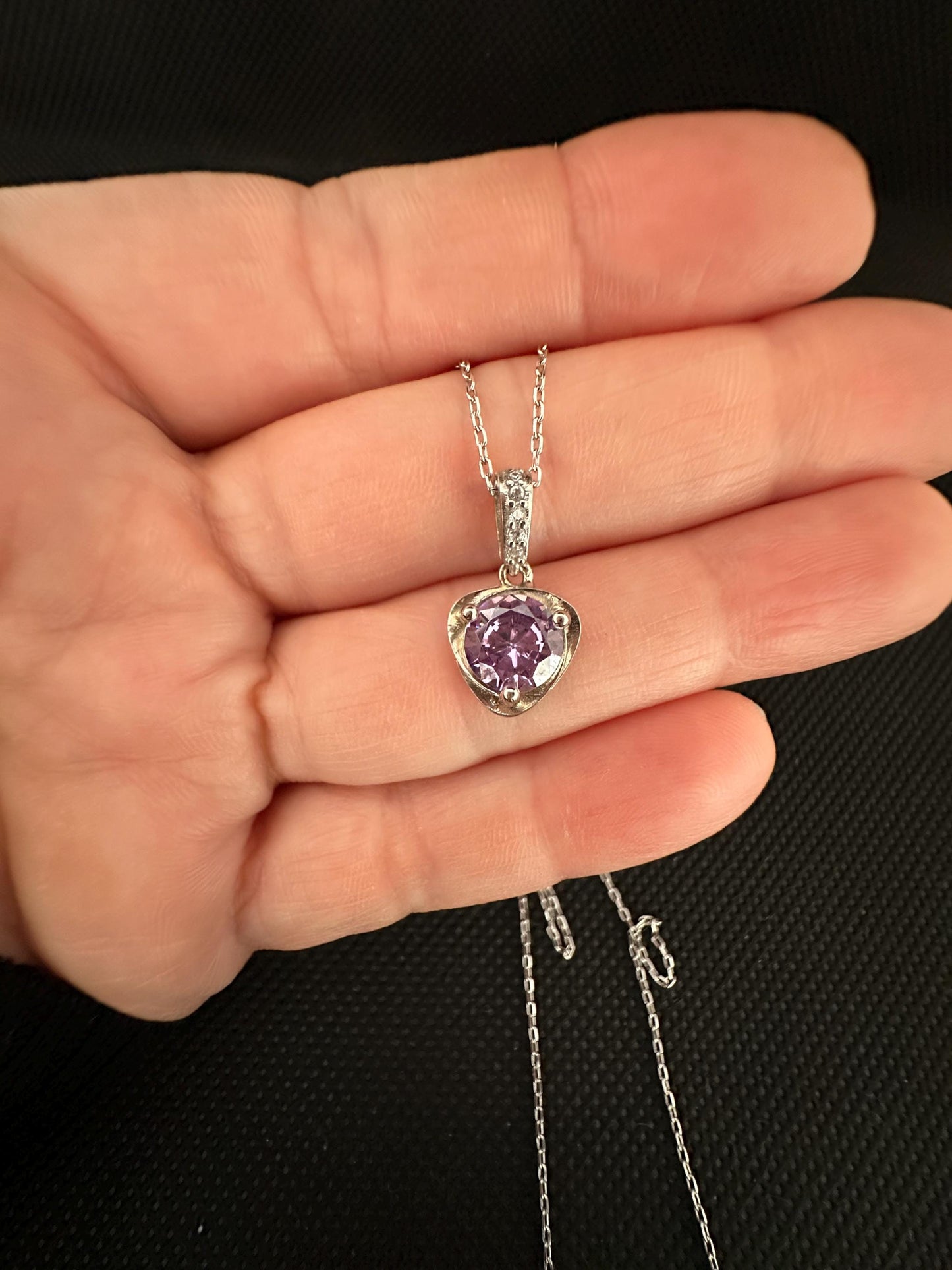 Amethyst Heart Necklace - Sterling Silver Minimalist February Birthstone Jewelry