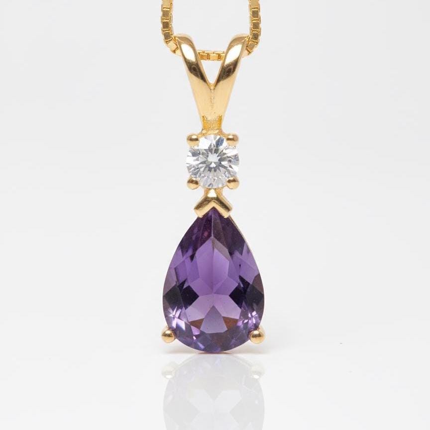 Gold Vermeil Amethyst Necklace - February Birthstone Pendant - Minimalist Jewelry