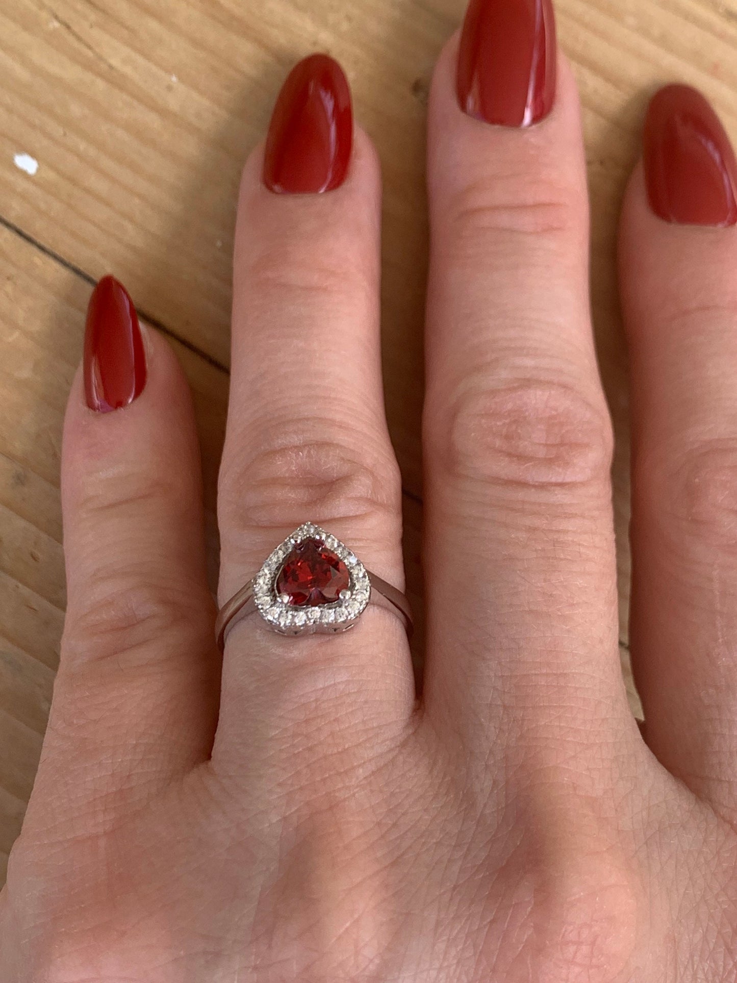 Sterling Silver Garnet Heart Ring - Handmade Adjustable Promise Ring for Christmas