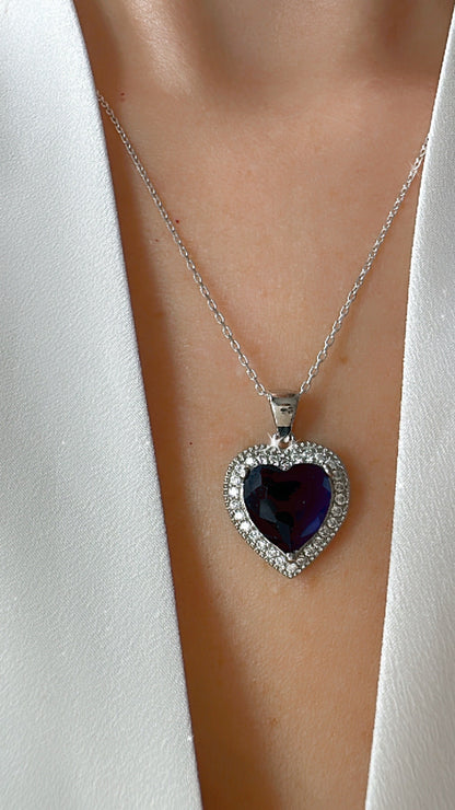 Sapphire Heart Sterling Silver Necklace & Earrings Set - September Birthstone