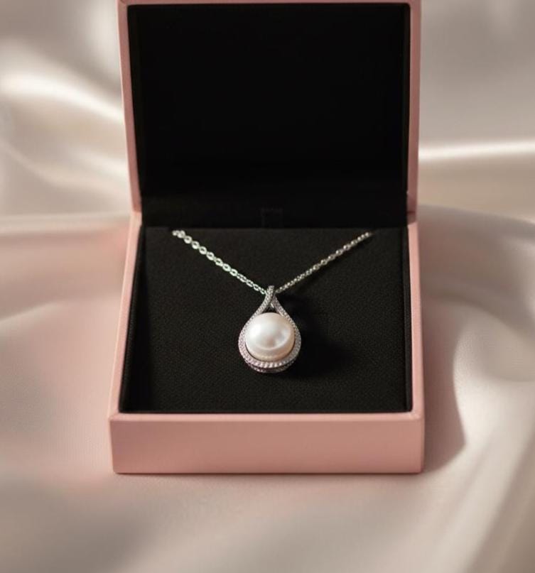 White Pearl in Sterling Silver Circle Charm -Dainty