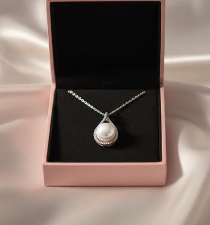 White Pearl in Sterling Silver Circle Charm -Dainty