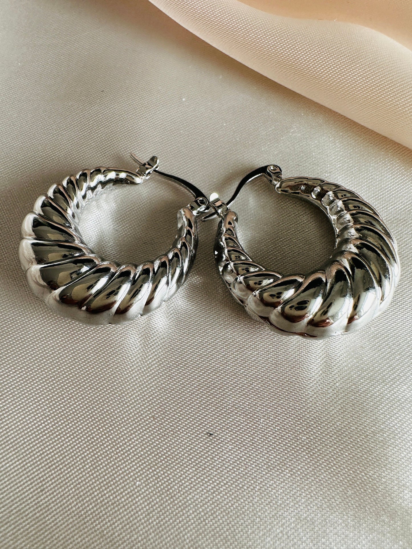 Silver Hoop Earrings: Upcycled Brass Twist Hoops