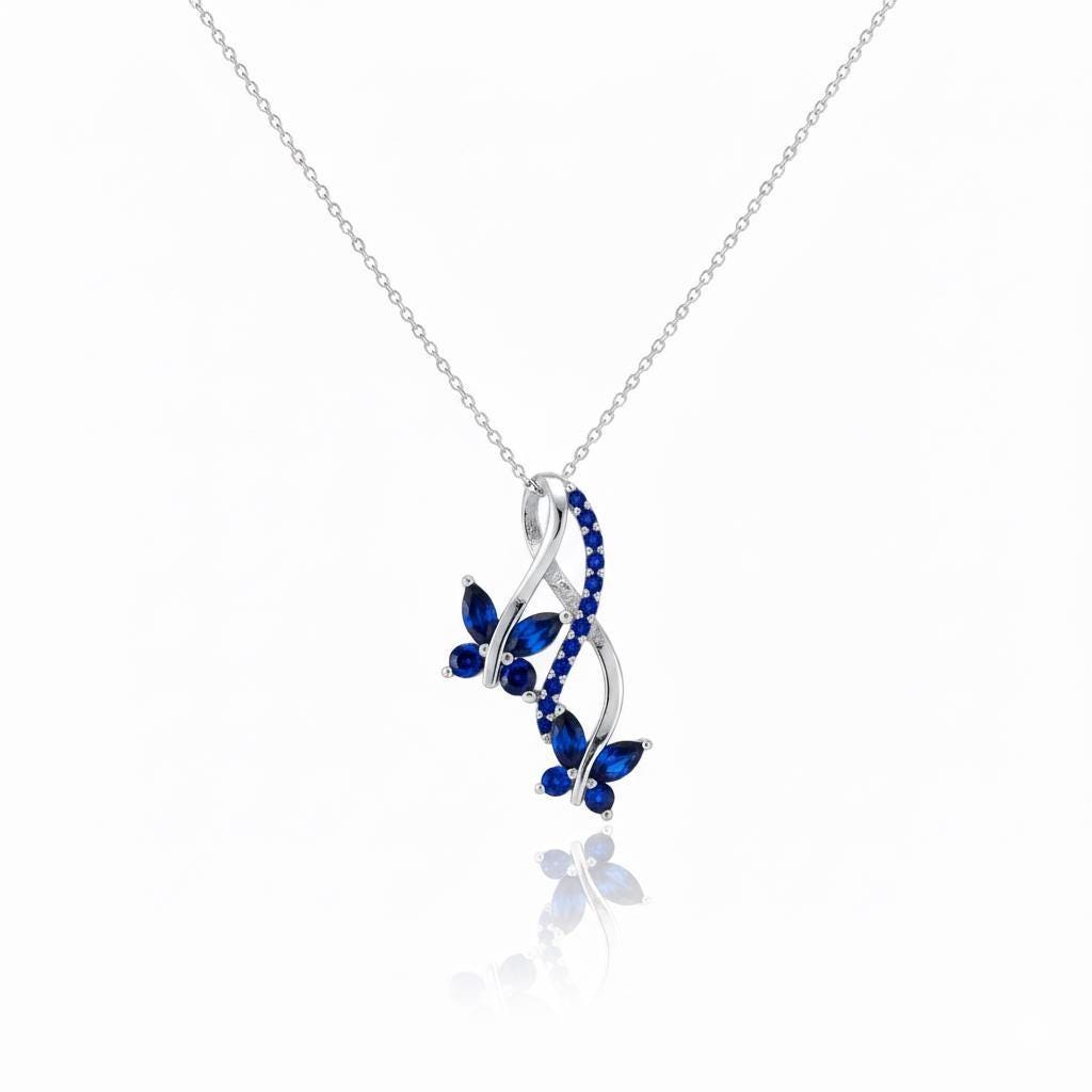 Sterling Silver Infinity Butterfly Sapphire Necklace - September Birthstone