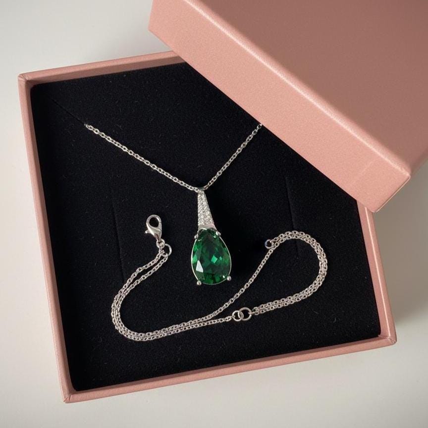 Emerald Necklace in Sterling Silver- May Birthstone Jewelry