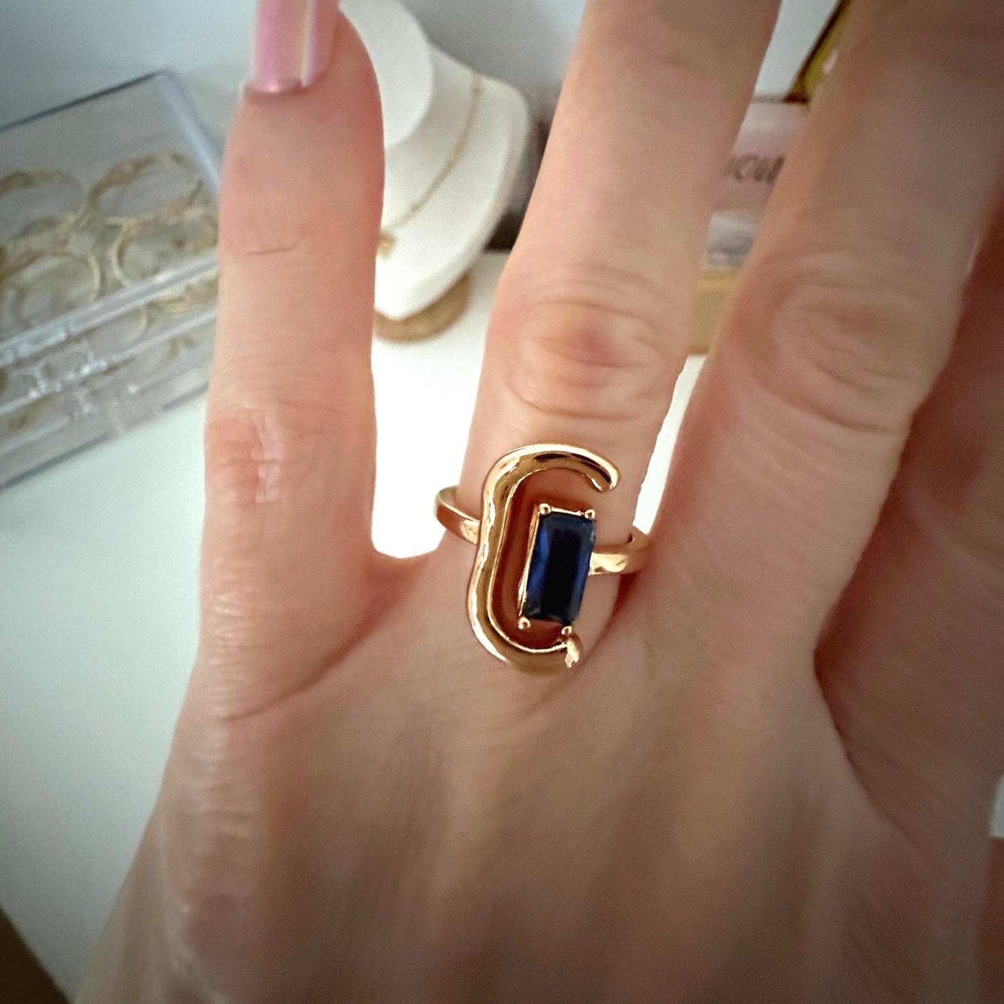 Sapphire Adjustable Gold Ring - Valentine's Day  Gift for Her