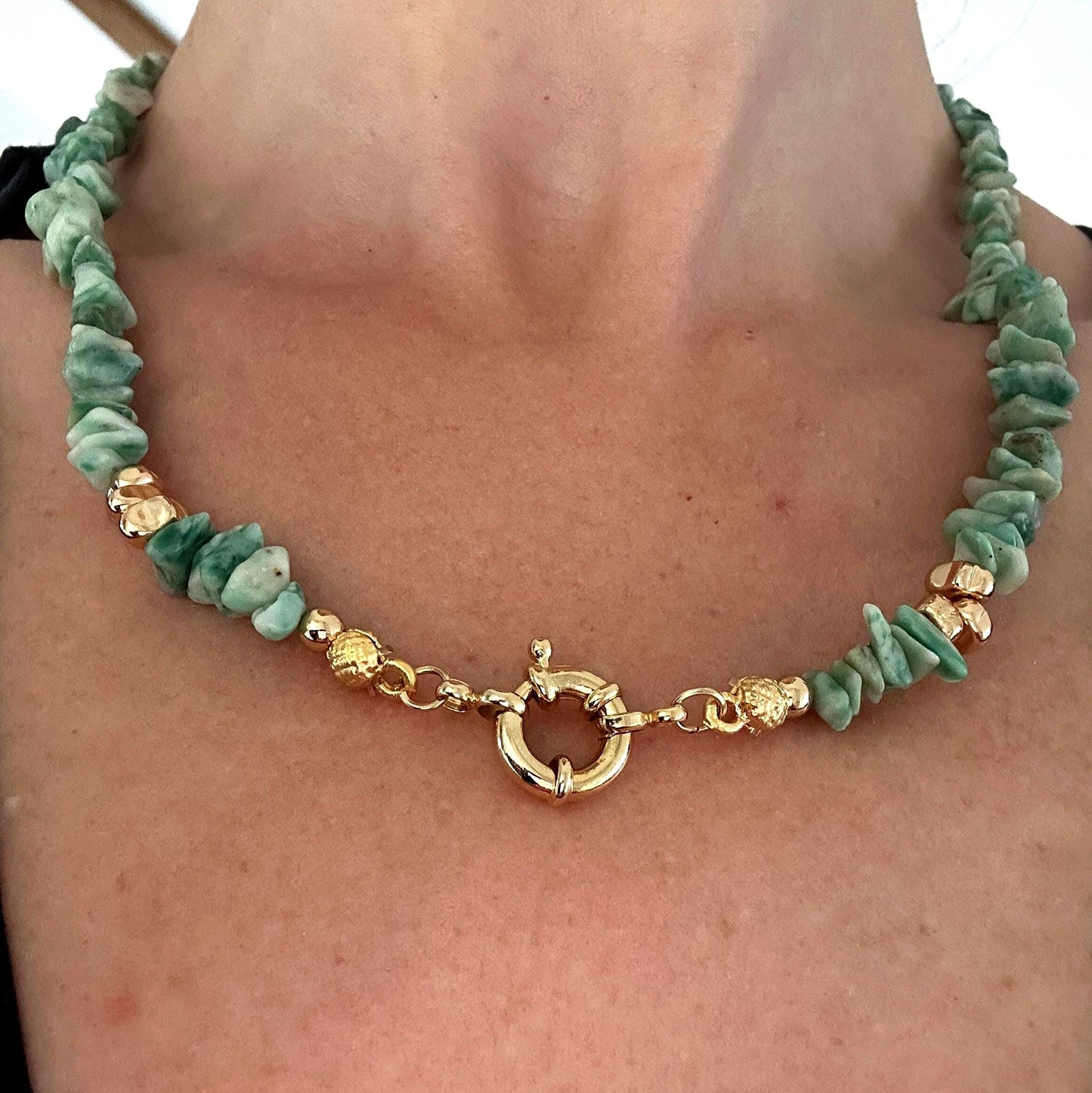 Green Amazonite Chip Necklace: Raw Gemstone Boho Jewelry