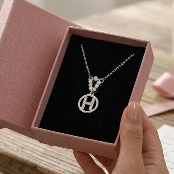 Personalized H Necklace - Sterling Silver with Zircon Letter Charm