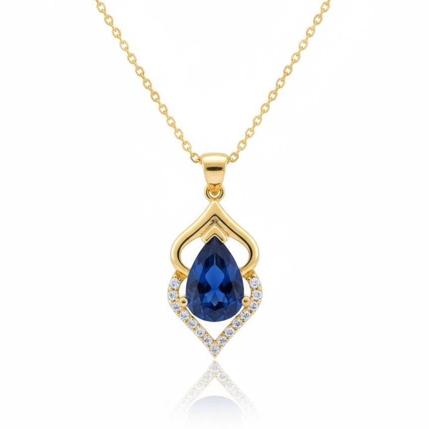 Royal Blue Gold Vermeil Sapphire Pendant -September Birthstone Necklace
