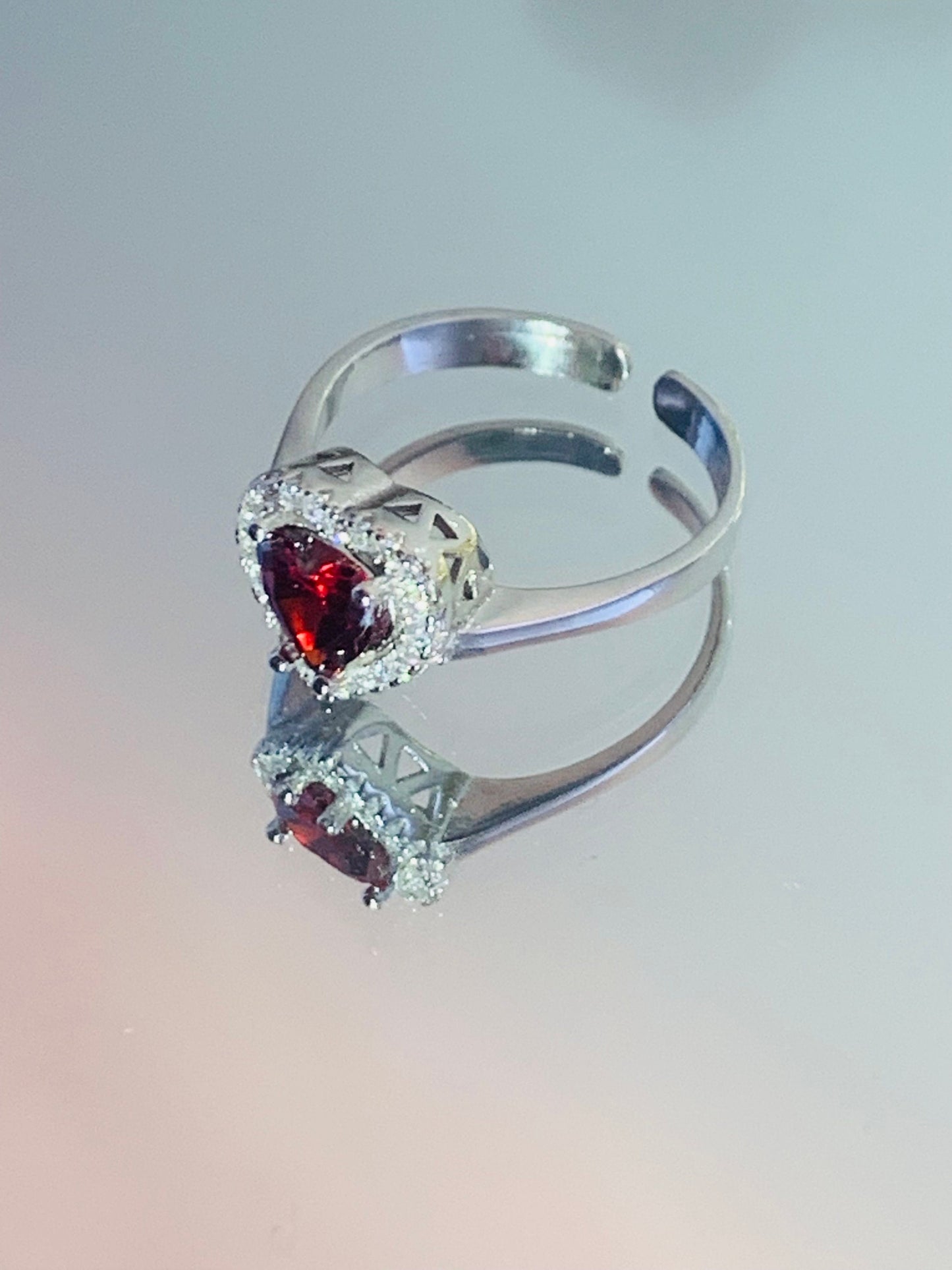 Sterling Silver Garnet Heart Ring - Handmade Adjustable Promise Ring for Christmas