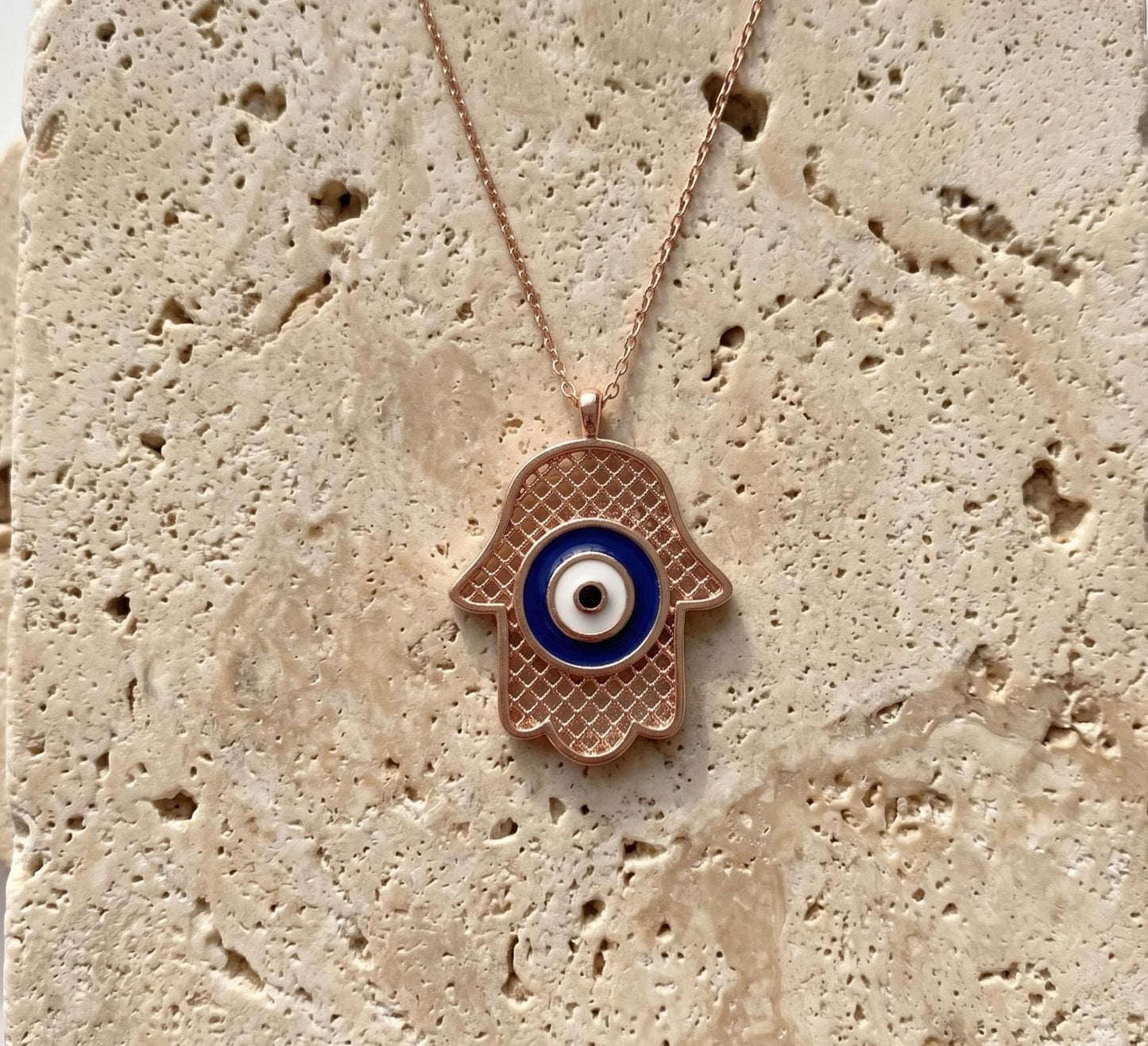 Rose Gold Hamsa Hand Necklace in Sterling Silver -Gift For Her