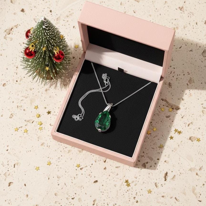 Dainty Emerald Necklace - May Birthstone Pendant