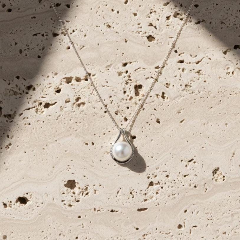 White Pearl in Sterling Silver Circle Charm -Dainty
