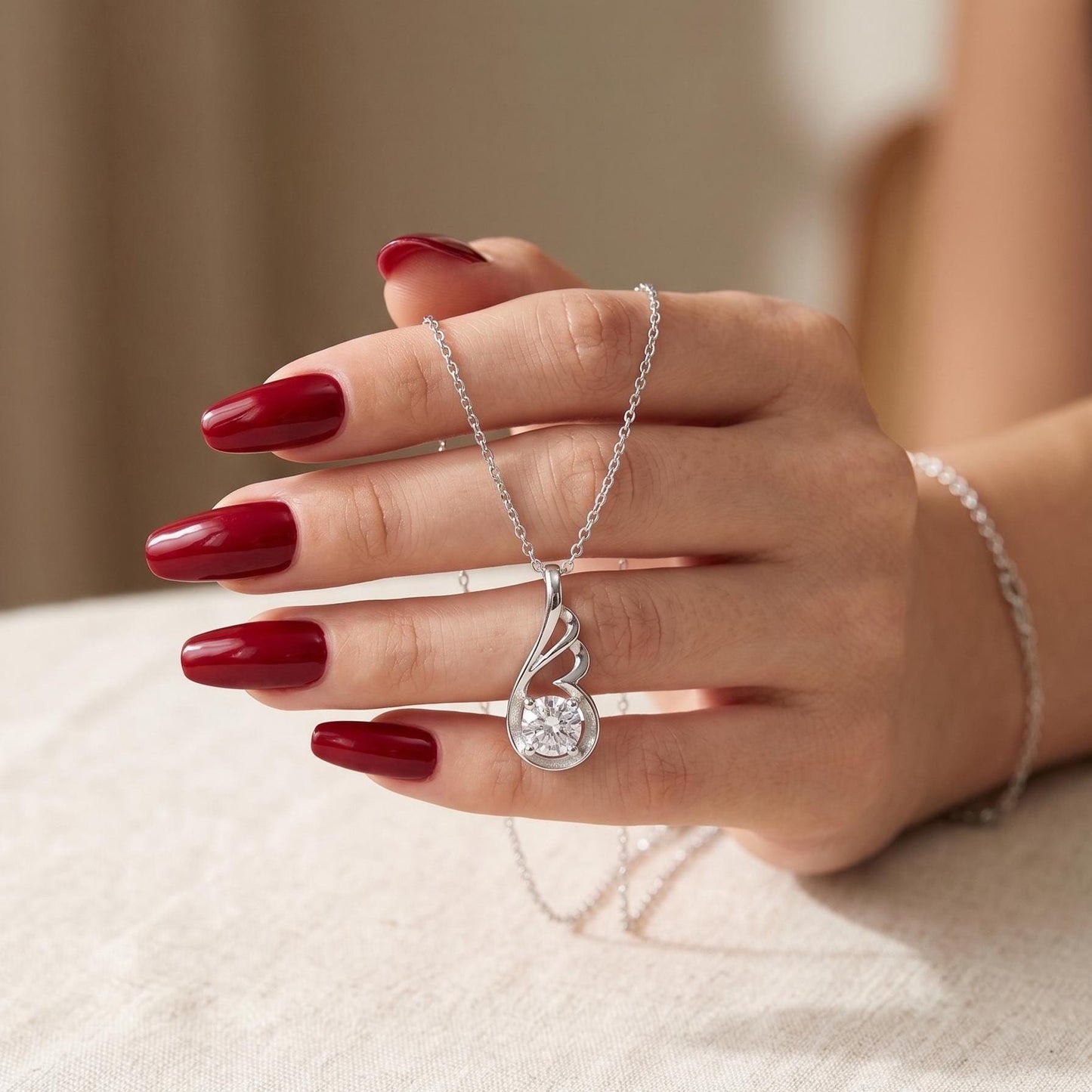 Angel Wing Necklace in Sterling Silver - April Birthstone Necklace -Gift For Her