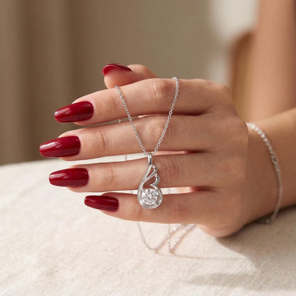 Angel Wing Necklace in Sterling Silver - April Birthstone Necklace -Gift For Her