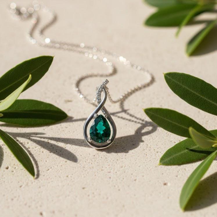 Emerald  Infinity Necklace -May Birthstone Pendant -