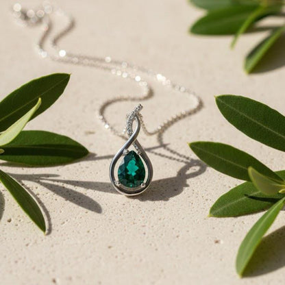 Emerald  Infinity Necklace -May Birthstone Pendant -