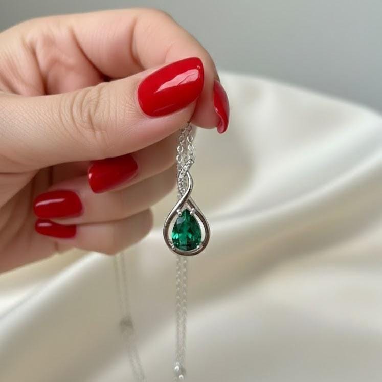 Emerald  Infinity Necklace -May Birthstone Pendant -