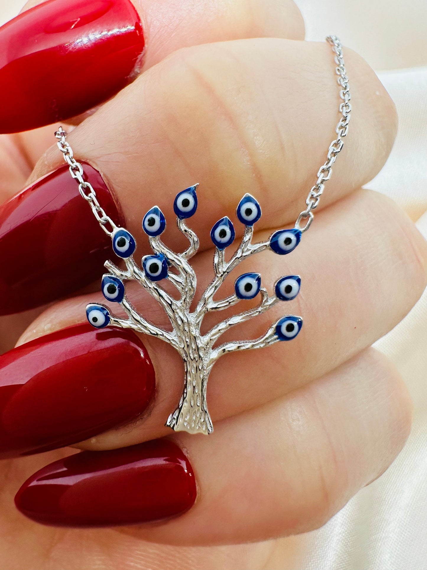 Evil Eye Tree of Life Necklace -925 Sterling Silver