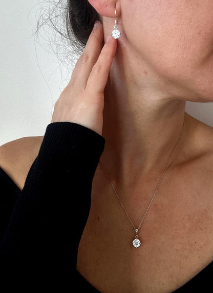 Cubic Zirconia Solitaire Necklace with Matching Sterling Silver Earrings Set