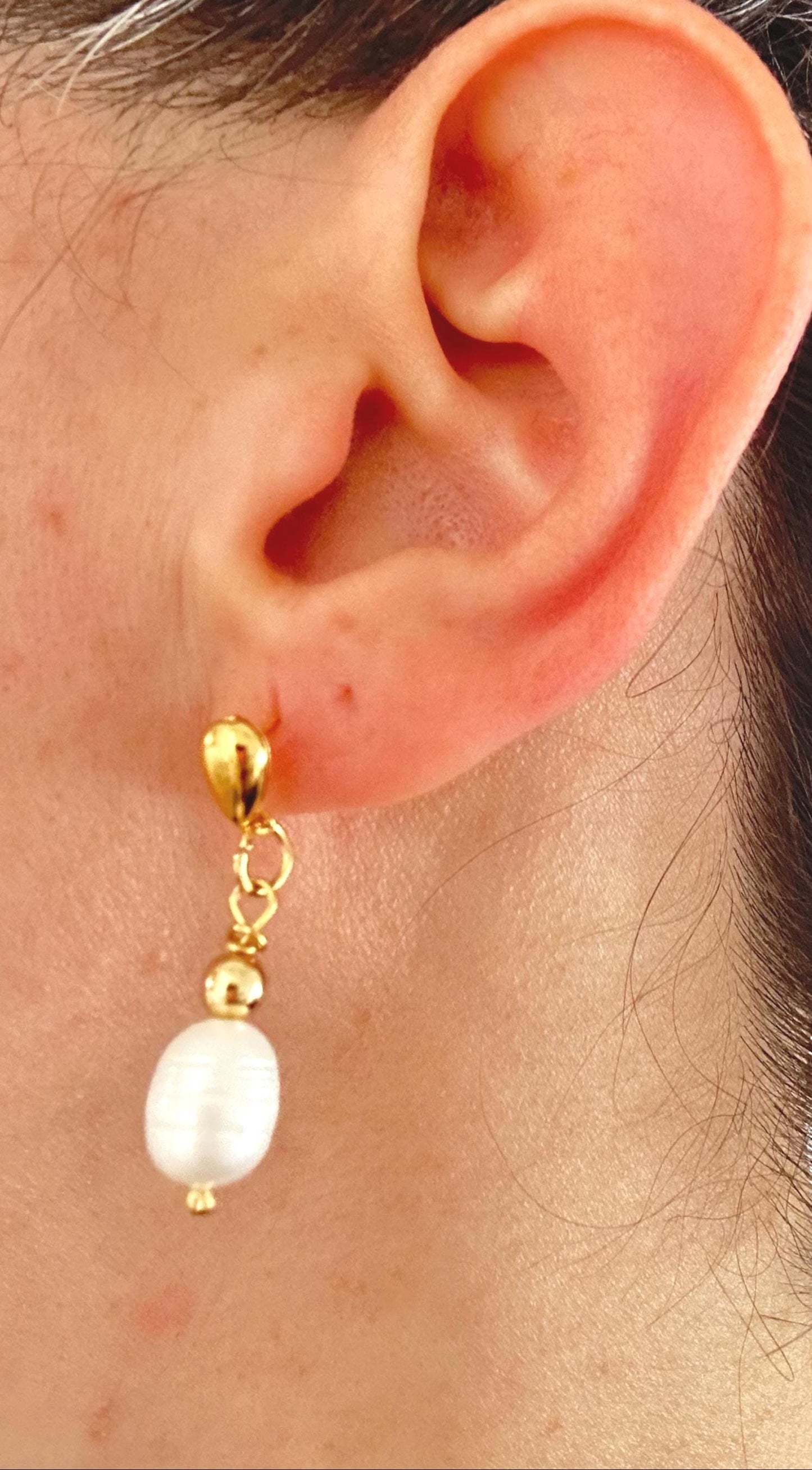 Handmade Pearl Drop Earrings: Gold Hoops