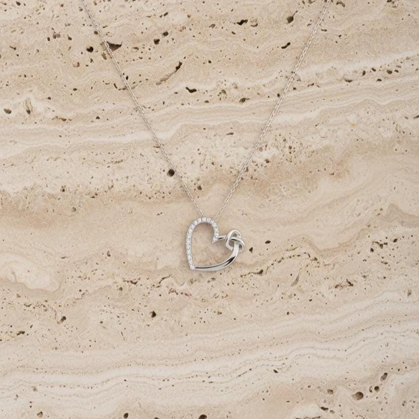 Double Heart Necklace - Sterling Silver with Zircon Gem