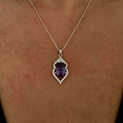 Pear Cut Amethyst Pendant Necklace in Sterling Silver - February Birthstone -