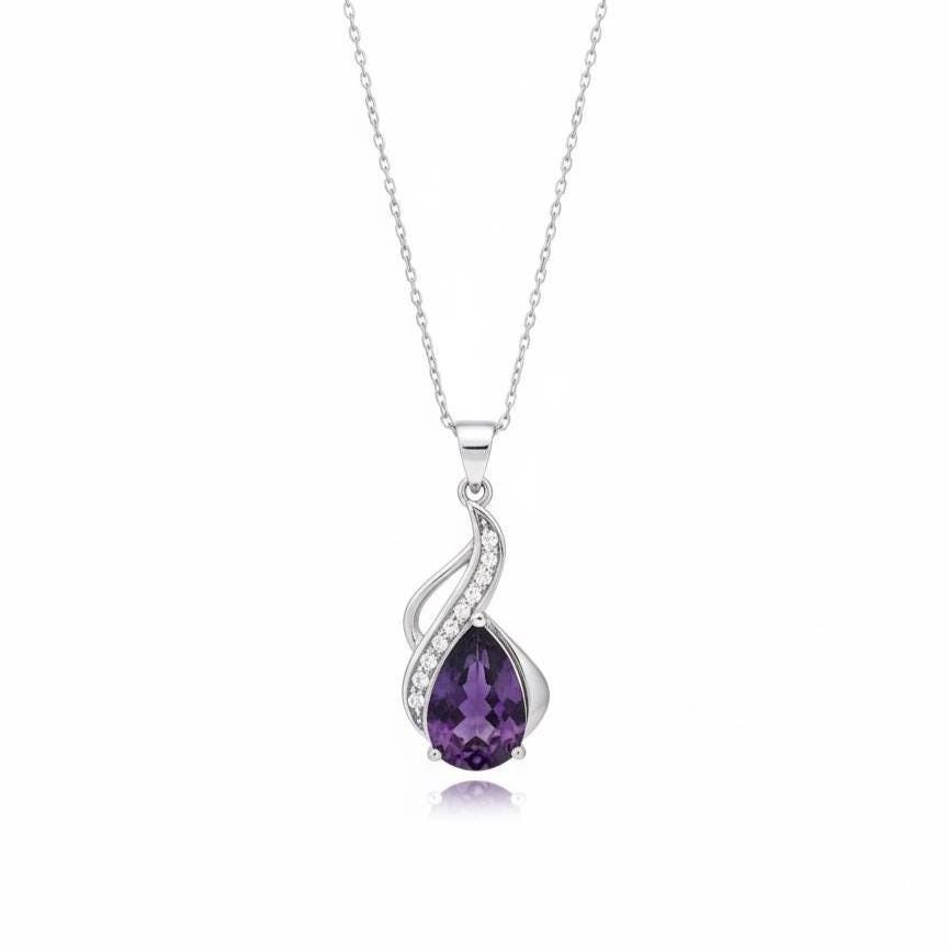 Amethyst Teardrop Necklace – February Birthstone in Sterling Silver