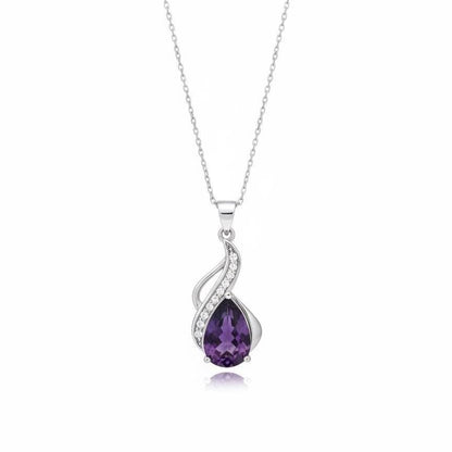 Amethyst Teardrop Necklace – February Birthstone in Sterling Silver