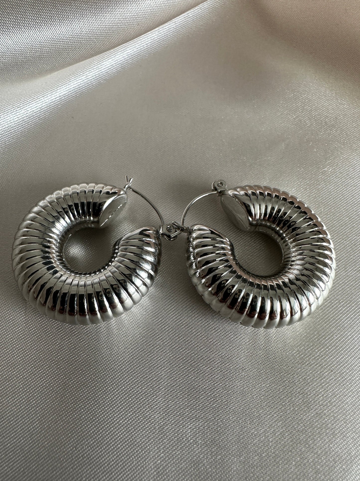 Silver Chiara Thick Hoop Earrings: Upcycled Brass